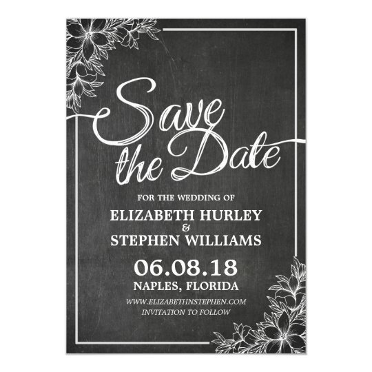 Chalkboard Chic Floral Frame Wedding Save The Date Card