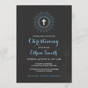 Chalkboard Christening / Baptism Invitation - Blue