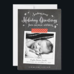 Chalkboard Christmas Baby Announcement<br><div class="desc">A perfect choice for new parents, this holiday card sends Christmas greetings while showcasing your sweet new addition in modern rustic style featuring a chalkboard background and style photo frame accented with red polka dot washi tape. Personalize the front with baby's birth details and the back with a family photo...</div>