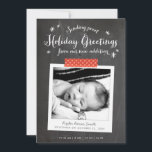 Chalkboard Christmas Baby Announcement<br><div class="desc">A perfect choice for new parents, this holiday card sends Christmas greetings while showcasing your sweet new addition in modern rustic style featuring a chalkboard background and style photo frame accented with red polka dot washi tape. Personalize the front with baby's birth details and the back with a family photo...</div>