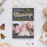 Chalkboard Christmas Blessings | Family Photo Holiday Card<br><div class="desc">This elegant Christmas card features a customizable typography adorned with beautiful pine cones. Make your card even more special by adding your favourite family photograph. Flip the card over to reveal an elegant chalkboard and white stripes pattern on the back of the card.</div>