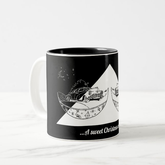 Chalkboard Christmas Car Two-Tone Coffee Mug (Front Left)