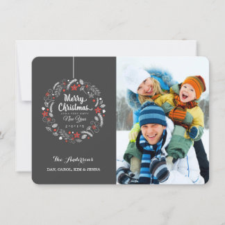 CHALKBOARD CHRISTMAS CARTE PHOTO FLORAL WREATT