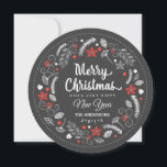 CHALKBOARD CHRISTMAS FLORAL WREATH HOLIDAY PHOTO<br><div class="desc">MERRY CHRISTMAS: Bright and cheerful chalk art botanical wreath with poinsettia, holly, berries, and foliage in red and white on chalkboard background. Personalize this holiday photo greeting flat card with your family name and add your favourite family picture. Contemporary, classic, modern and stylish way to send trendy happy winter holiday...</div>