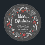 CHALKBOARD CHRISTMAS FLORAL WREATH HOLIDAY PHOTO<br><div class="desc">MERRY CHRISTMAS: Bright and cheerful chalk art botanical wreath with poinsettia, holly, berries, and foliage in red and white on chalkboard background. Personalize this holiday photo greeting flat card with your family name and add your favourite family picture. Contemporary, classic, modern and stylish way to send trendy happy winter holiday...</div>