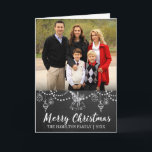 Chalkboard Christmas Folded Photo Card<br><div class="desc">Chalkboard background with hand drawn chalk decorations and holiday bells,  "Merry Christmas" script in white folded photo card. Personalize or delete text.</div>