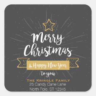 Chalkboard Christmas Happy New Year Family Address Square Sticker