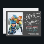 Chalkboard Christmas Holiday Photo Flat Card<br><div class="desc">Fun and festive Merry Christmas greetings with photo frame on chalkboard black background and elegant retro typography with swirl script calligraphy lettering. Add your favourite holiday family photos and customize the text. Contemporary way to send happy winter holiday greetings to all your friends and loved ones with formal vintage flair....</div>