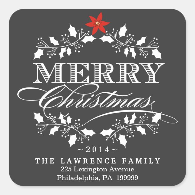 Chalkboard Christmas Holly Wreath Address Stickers (Front)