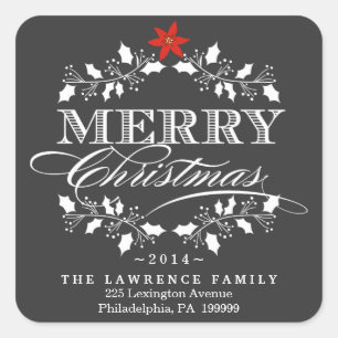 Chalkboard Christmas Holly Wreath Adresse Stickers