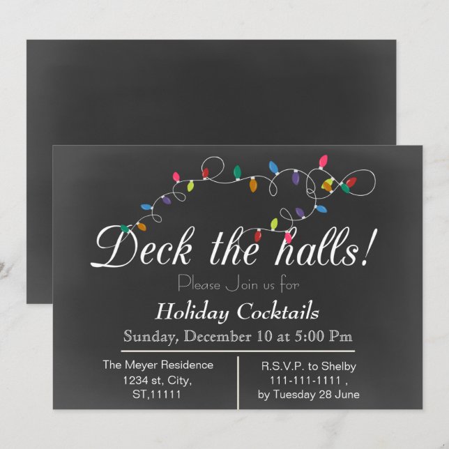 Chalkboard Christmas Lights Holiday party Invites (Front/Back)