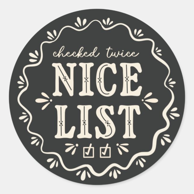Chalkboard Christmas Nice List boho gift sticker (Front)