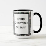 Chalkboard Christmas Trees and Houses Pink Yellow Mug<br><div class="desc">Create a beautiful Christmas gift for everyone you love. Personalize the message. Great gift idea for teachers.</div>