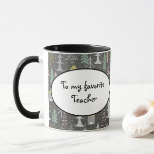Chalkboard Christmas Trees and Houses Pink Yellow Mug