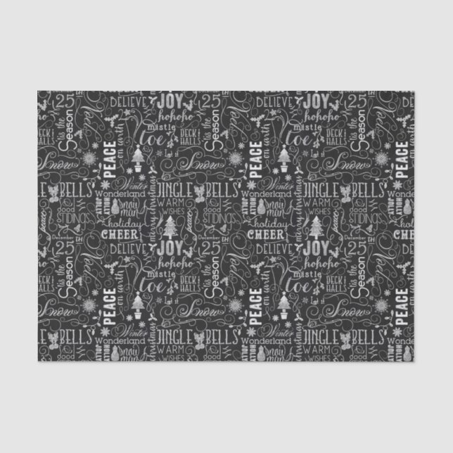 Chalkboard Christmas Typographic Tissue Paper (Front)