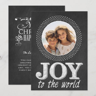 Chalkboard Christmas typography Photo Joy World Holiday Card