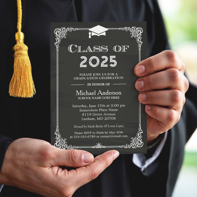 Chalkboard Class of 2025 Grad Cap Graduation Invitation (Creator Uploaded)