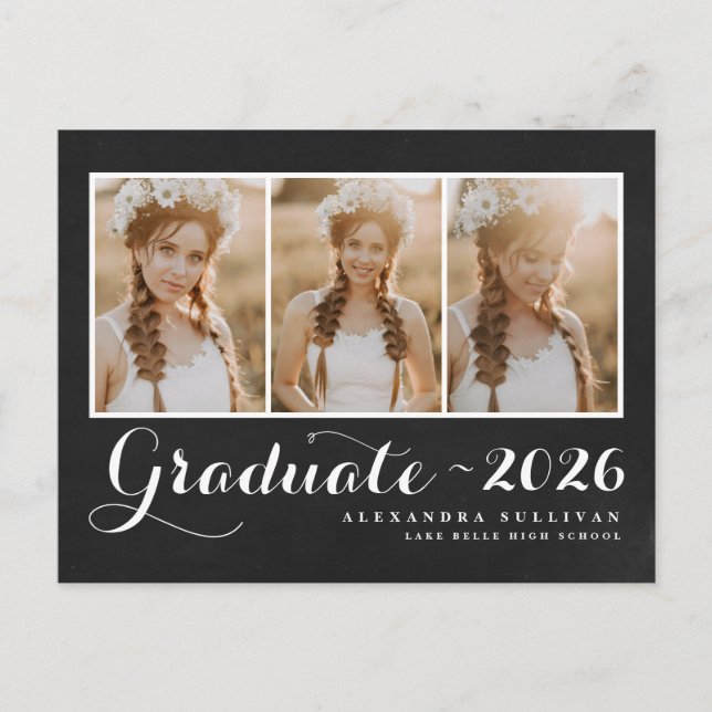 Chalkboard Class of 2025 Photo Collage Graduation Announcement Postcard (Front)