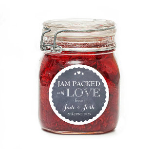 Chalkboard Coeurs Mariage Favor Jar Sticker rond