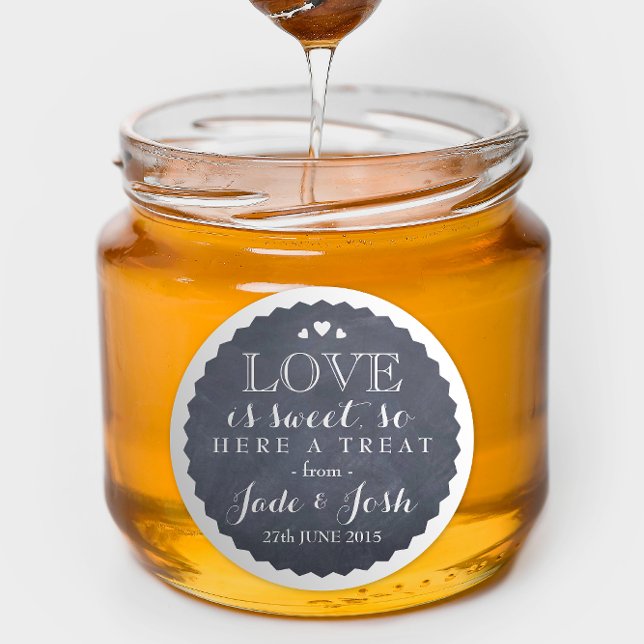 Chalkboard Coeurs Mariage Favor Jar Sticker rond (Créateur téléchargé)