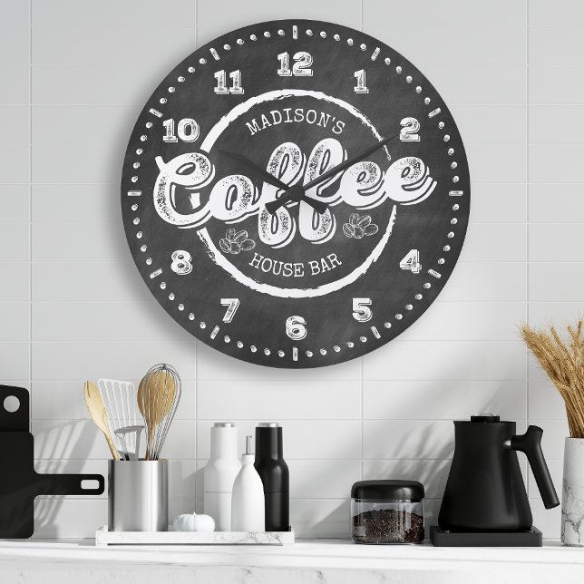 Chalkboard Coffee House Bar Monogram Custom Large Clock (Creator Uploaded)
