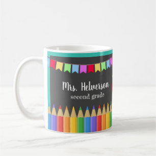 Chalkboard Colored Pencils Teacher Name & Grade Coffee Mug