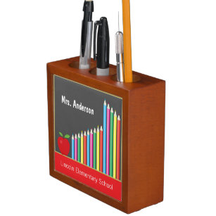 Chalkboard, Coloured Pencils Personalized Teacher Desk Organizer