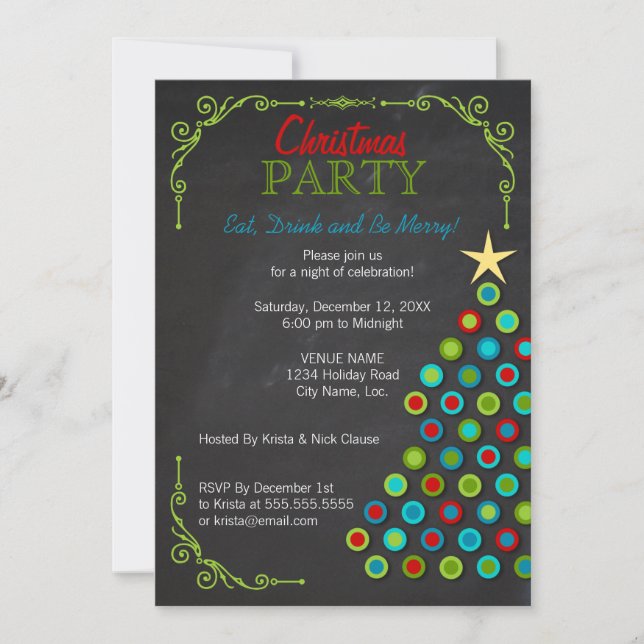 Chalkboard Colourful Christmas Tree Holiday Party Invitation (Front)
