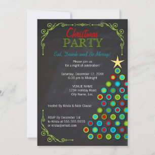 Chalkboard Colourful Christmas Tree Holiday Party Invitation