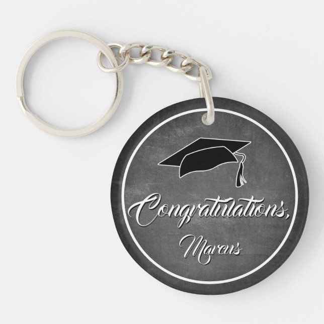 Chalkboard Congratulations Script Graduation Keychain (Front)