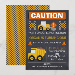 Chalkboard Construction Anniversaire Invitation