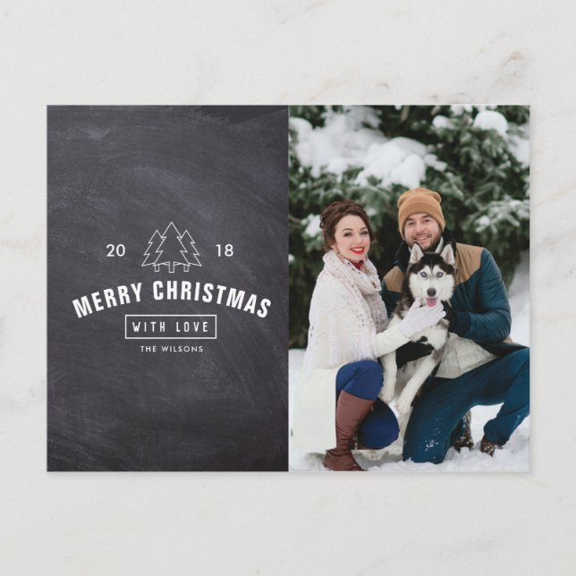 Chalkboard Couple Dog Christmas Holiday Photo Card (Front)