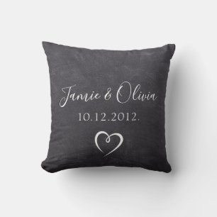 Chalkboard Couple names Wedding date Throw Pillow