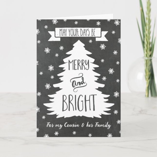 Chalkboard Cousin & Family Merry Christmas Card (Front)