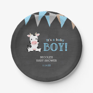 Chalkboard Cow Boy Baby Shower Paper Plate
