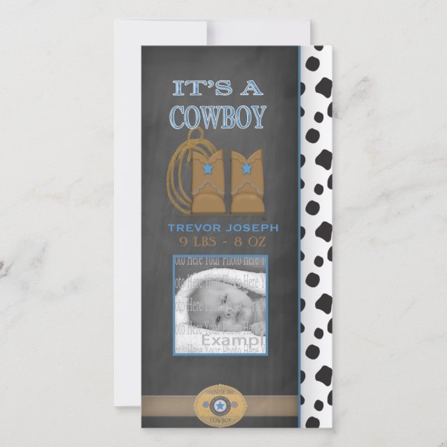 Chalkboard Cowboy Baby Faire-part (Devant)