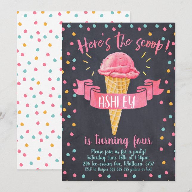 Chalkboard Crème glacée Anniversaire Invitation (Devant / Derrière)