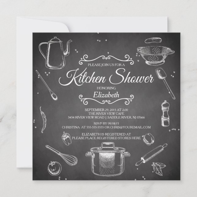 Chalkboard Cuisine nuptiale de douche Invitation (Devant)
