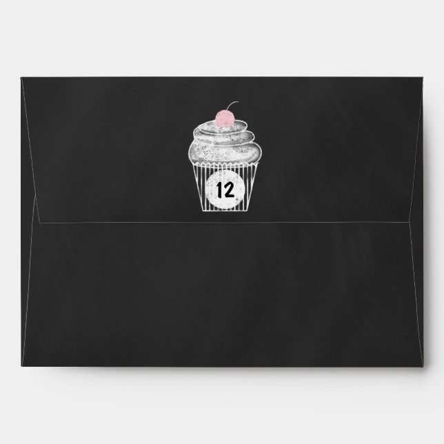 Chalkboard Cupcake Anniversaire Enveloppe Invitati (Dos (Haut rabat))