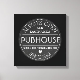 Chalkboard Custom Couple Pubhouse with Wedding Yr Canvas Print
