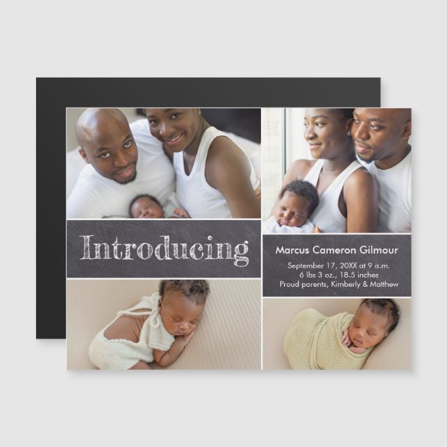 Chalkboard Custom Introducing Newborn Baby photos Magnetic Invitation (Front/Back)