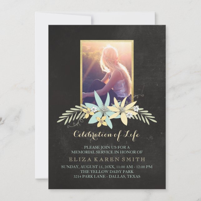 Chalkboard & Custom Photo | Celebration of Life Invitation (Front)