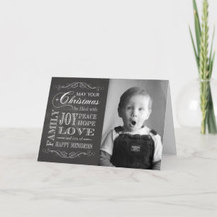 Chalkboard-custom photo Christmas filled with Joy Holiday Card