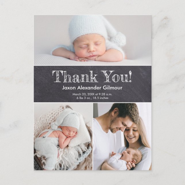 Chalkboard Custom Photo Collage Baby Arrival  Postcard (Front)