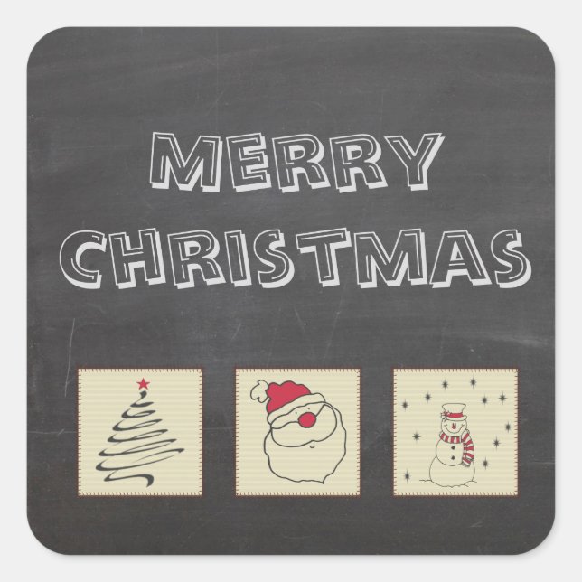 Chalkboard cute funny Christmas patchwork holiday Square Sticker (Front)