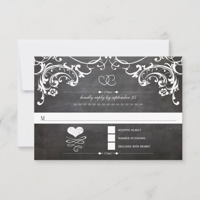 Chalkboard Cute Heart Initials Typography RSVP (Front)