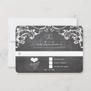 Chalkboard Cute Heart Initials Typography RSVP Card