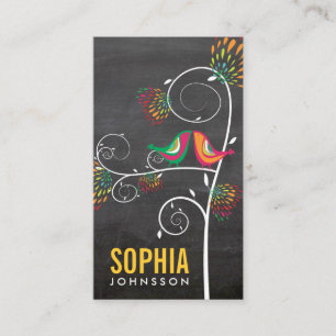 Chalkboard Cute Love Birds Floral Business Design Card
