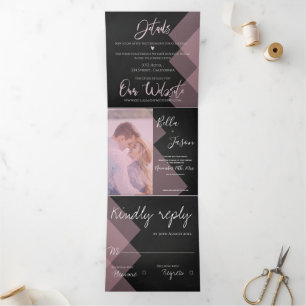 Chalkboard   Cute Pastel Multi Photo Wedding Tri-Fold Invitation