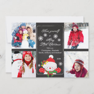 Chalkboard Cute Snowman 4 Carte de voeux photo
